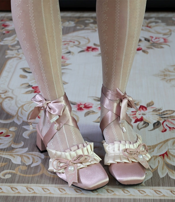 Lolita Sweet French Style Block Heel Mule Shoes