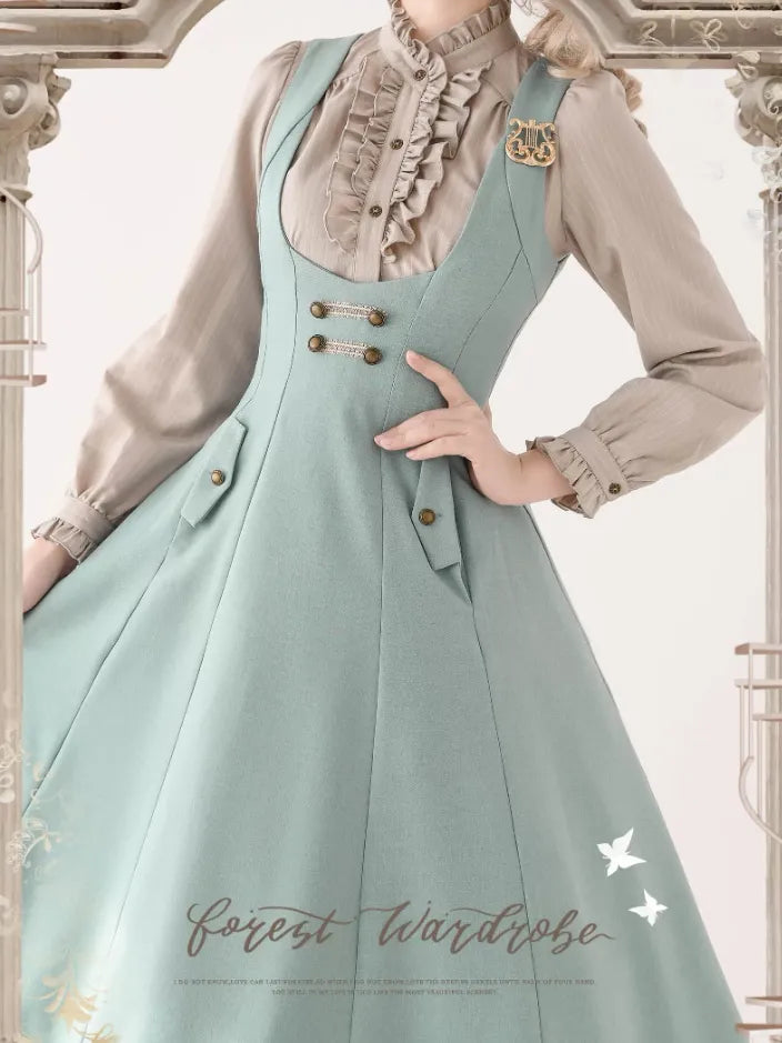 Forest Corridor 10-Panel Bustier Waist-Cinching Lolita Pinafore Dress