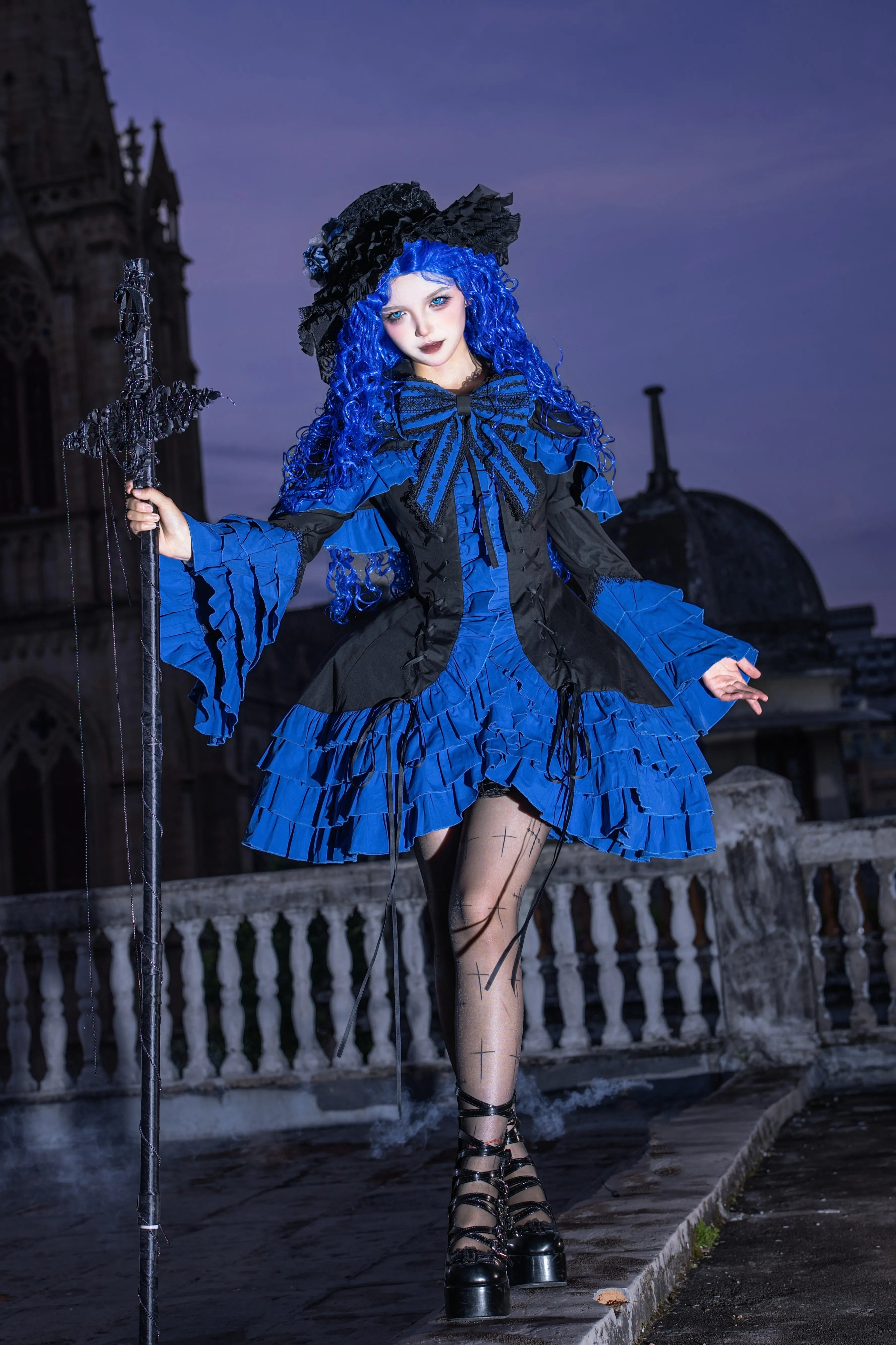 Dark Gothic Doll Twin Stars Lolita Purple OP Dress