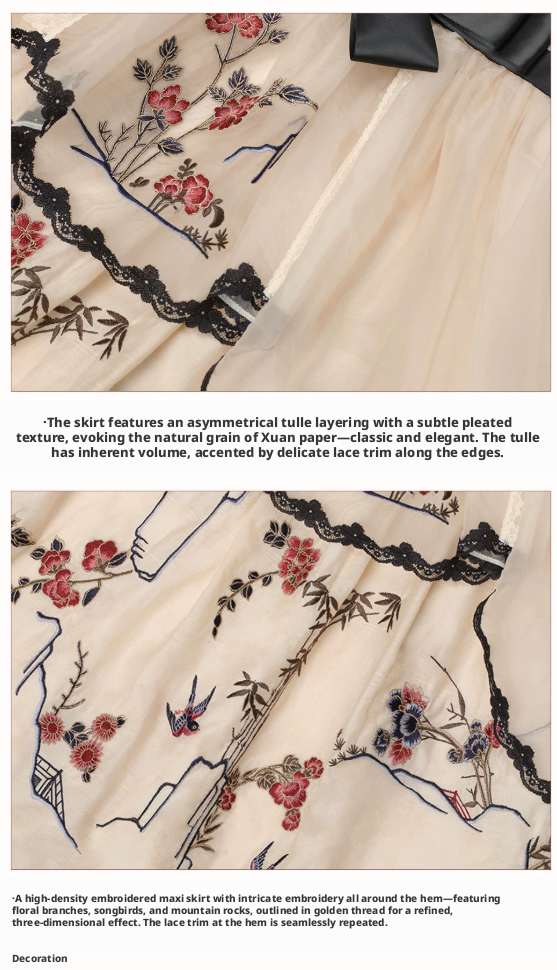Floral Bird Amber Beige Hanfu Lolita JSK Dress Set
