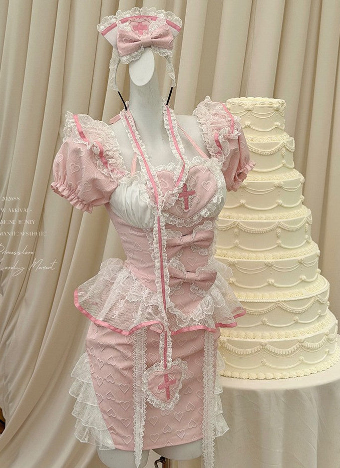 Cute Pink Modern Cheongsam Maid Nurse Cosplay Set