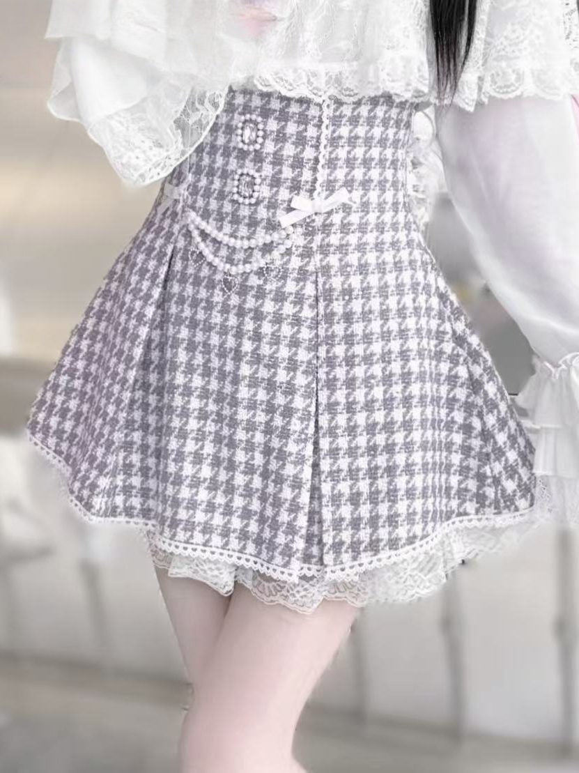 Lolita Pearl Chain Tweed Lace Skirt LR1003
