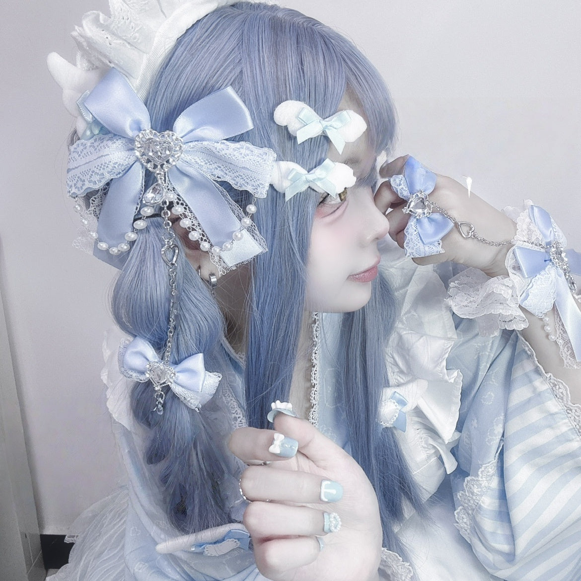 Lolita Kawaii Goth Lace Bow Hair Clip (5 Colors) LE6006
