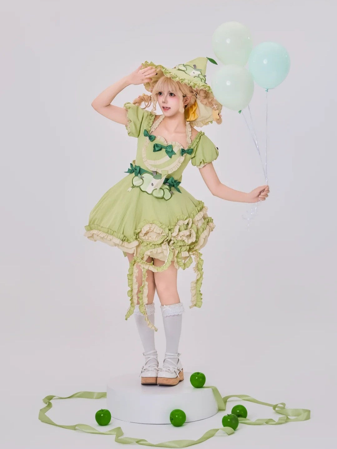 Magic Apple Green Cartoon Sweet Lolita OP Set with Bloomers