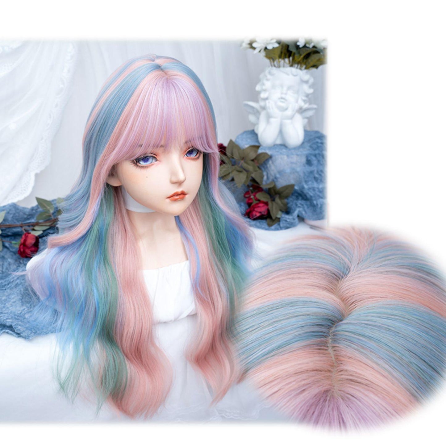 Long Curly Rainbow Mixed Color Wig LE7010