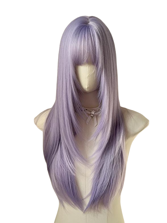 Ash Purple Ethereal Long Straight Wig with Bangs LE7017