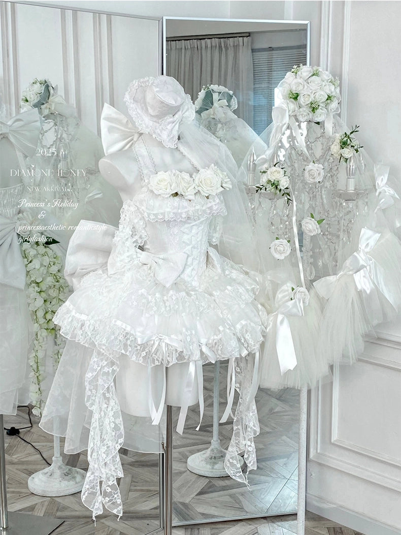 First Love Rose Tea Party Pure White Light Bridal Lolita Gown Dress