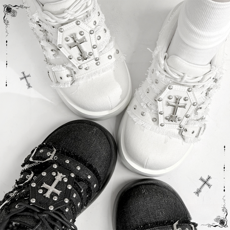 Dark Night Corridor Punk Denim Low Platform Shoes