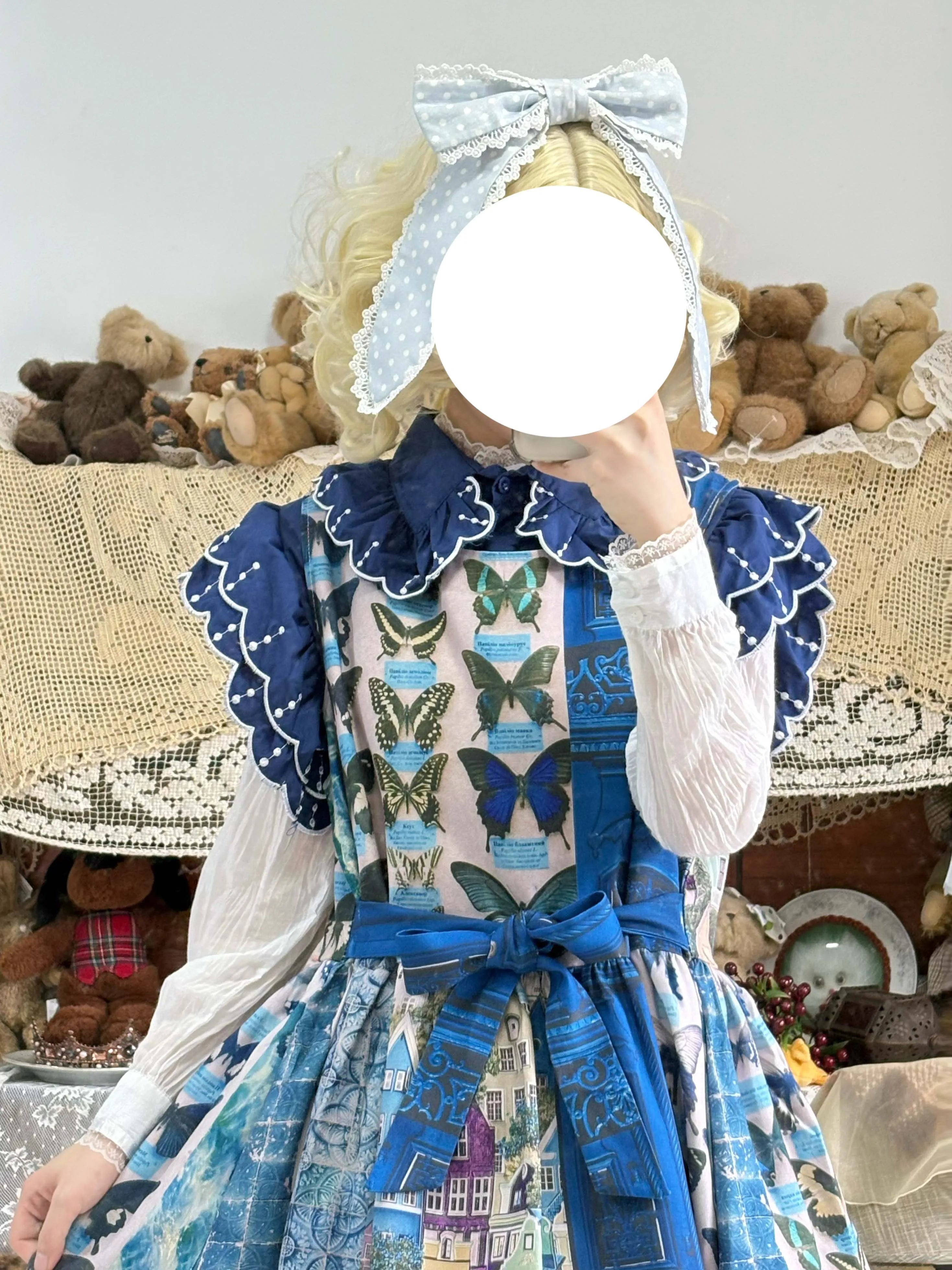Blue Butterfly Pinafore Dress Japanese Lazy Forest Style