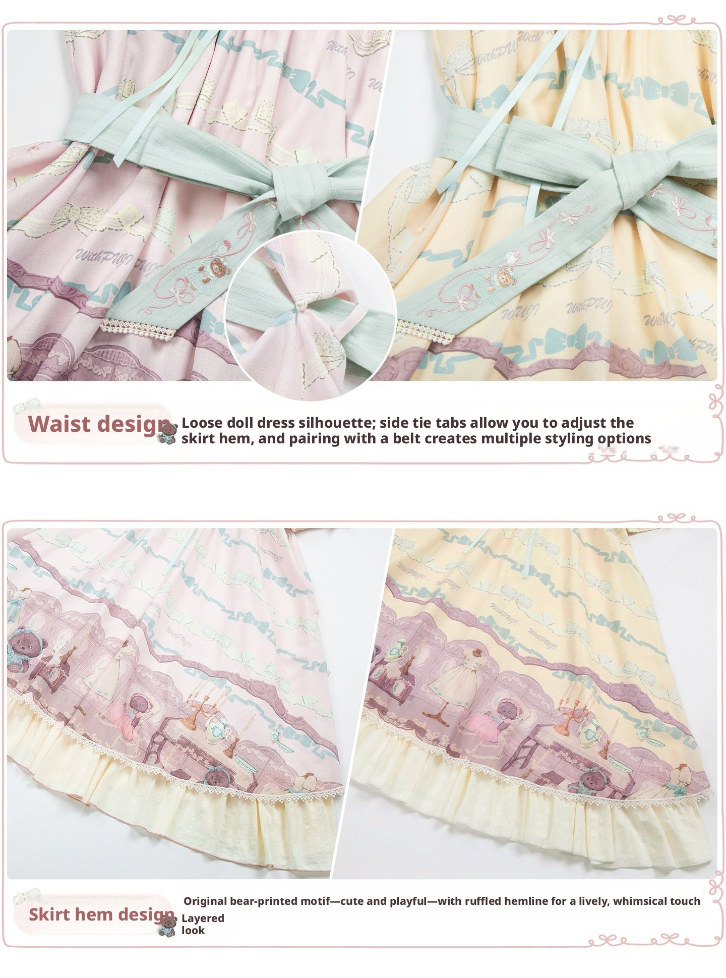 Frosted Bear Dollhouse Antique Doll Lolita OP Dress