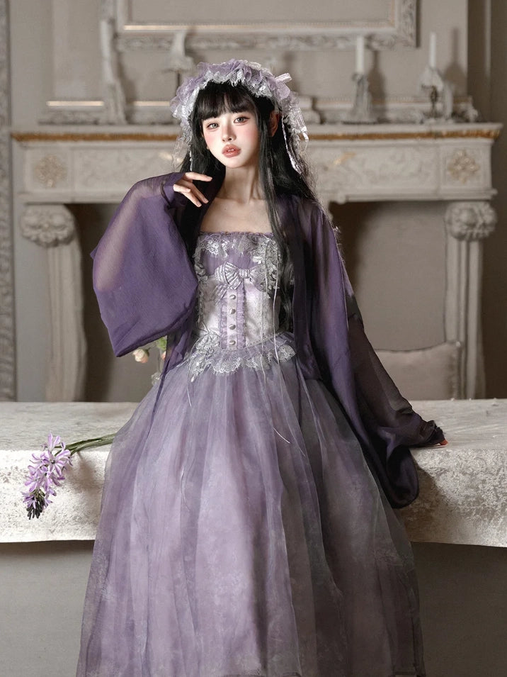 Night Vine Rain Lolita Original Wisteria Embroidered Corset & Half Skirt Set