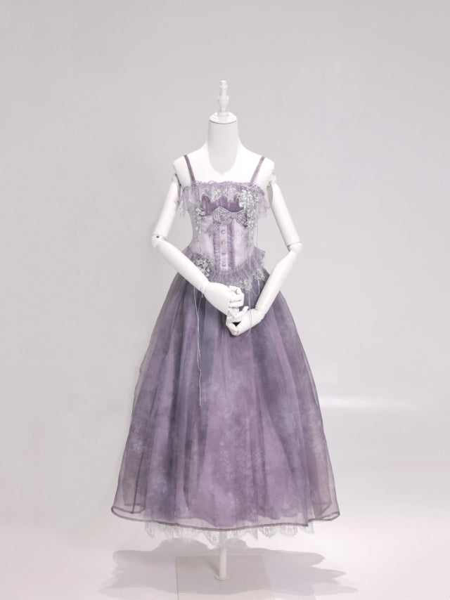 Night Vine Rain Lolita Original Wisteria Embroidered Corset & Half Skirt Set