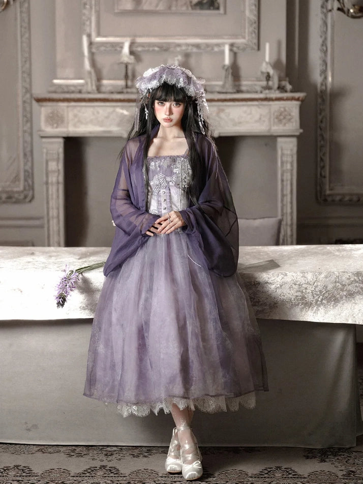 Night Vine Rain Lolita Original Wisteria Embroidered Corset & Half Skirt Set