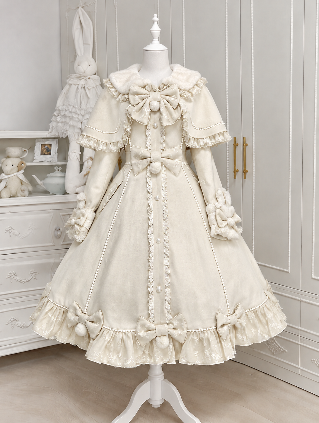 Nico Rabbit Lolita Original Autumn & Winter Sweet Style White Woolen Coat Outerwear