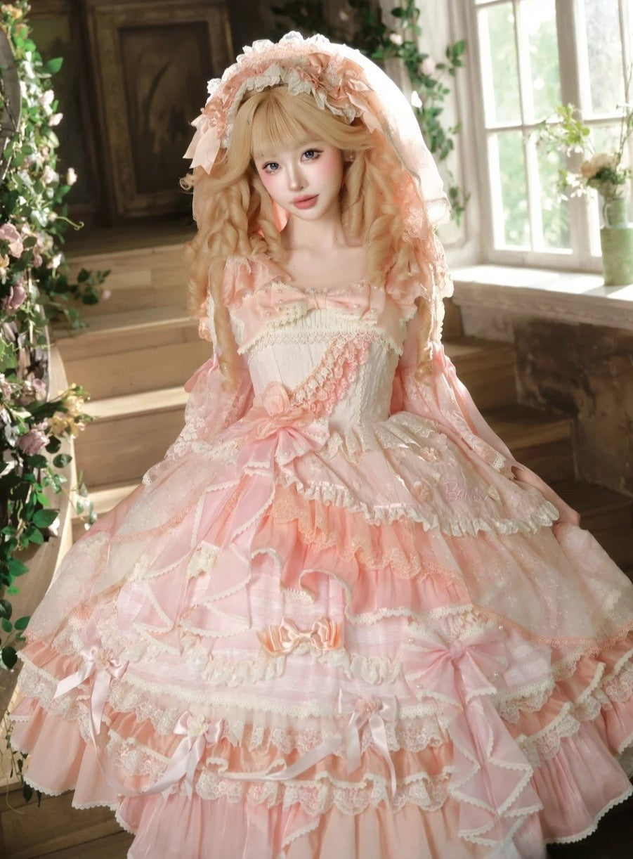 Cream Peach Princess x Barbie Collab Original Lolita Bridal OP Dress