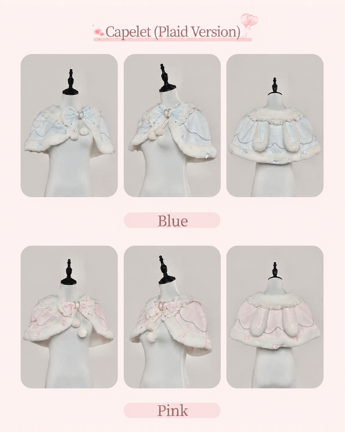 Bunny Ball 2.0 Lolita Winter Doll Style JSK Cape Set Pink Plaid Version