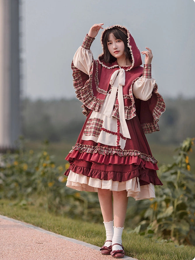 Little Red Riding Hood Original Country Lolita Cape & OP Dress Set