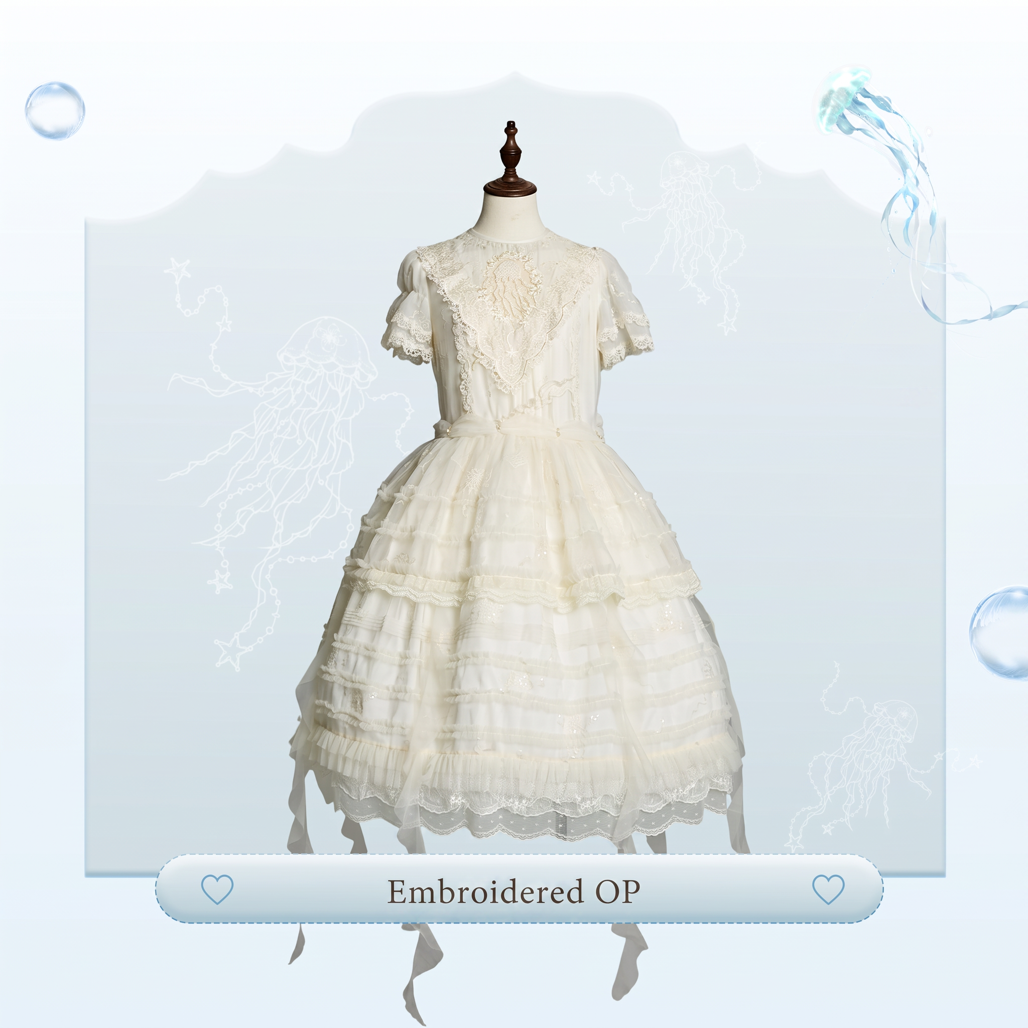 Colored Glaze Jellyfish Lolita Embroidered OP Dress