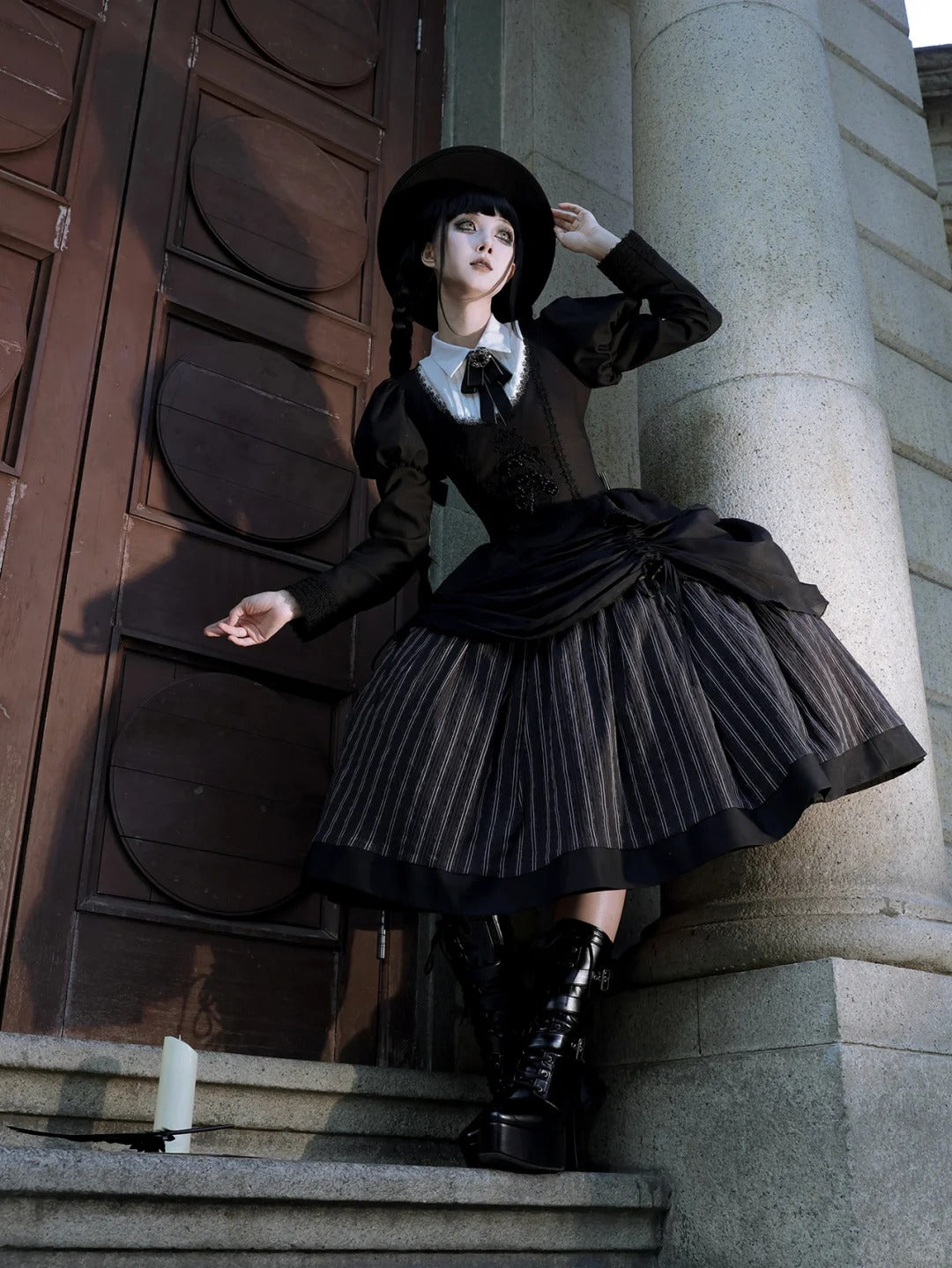 Stripe Diary Dark Academia Gothic Lolita Top and Skirt Set