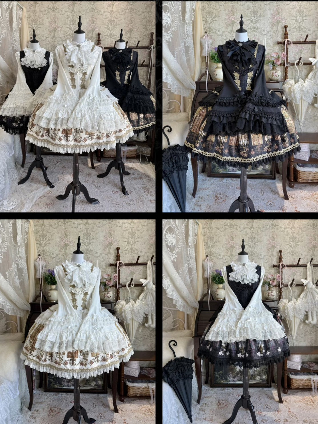Dark Gothic Cathedral Stained Glass Print Lolita JSK & Blouse Set