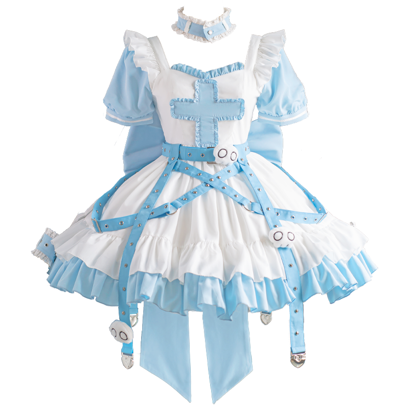 Lolita Y2K Infirmary Aesthetic Aqua OP Full Set
