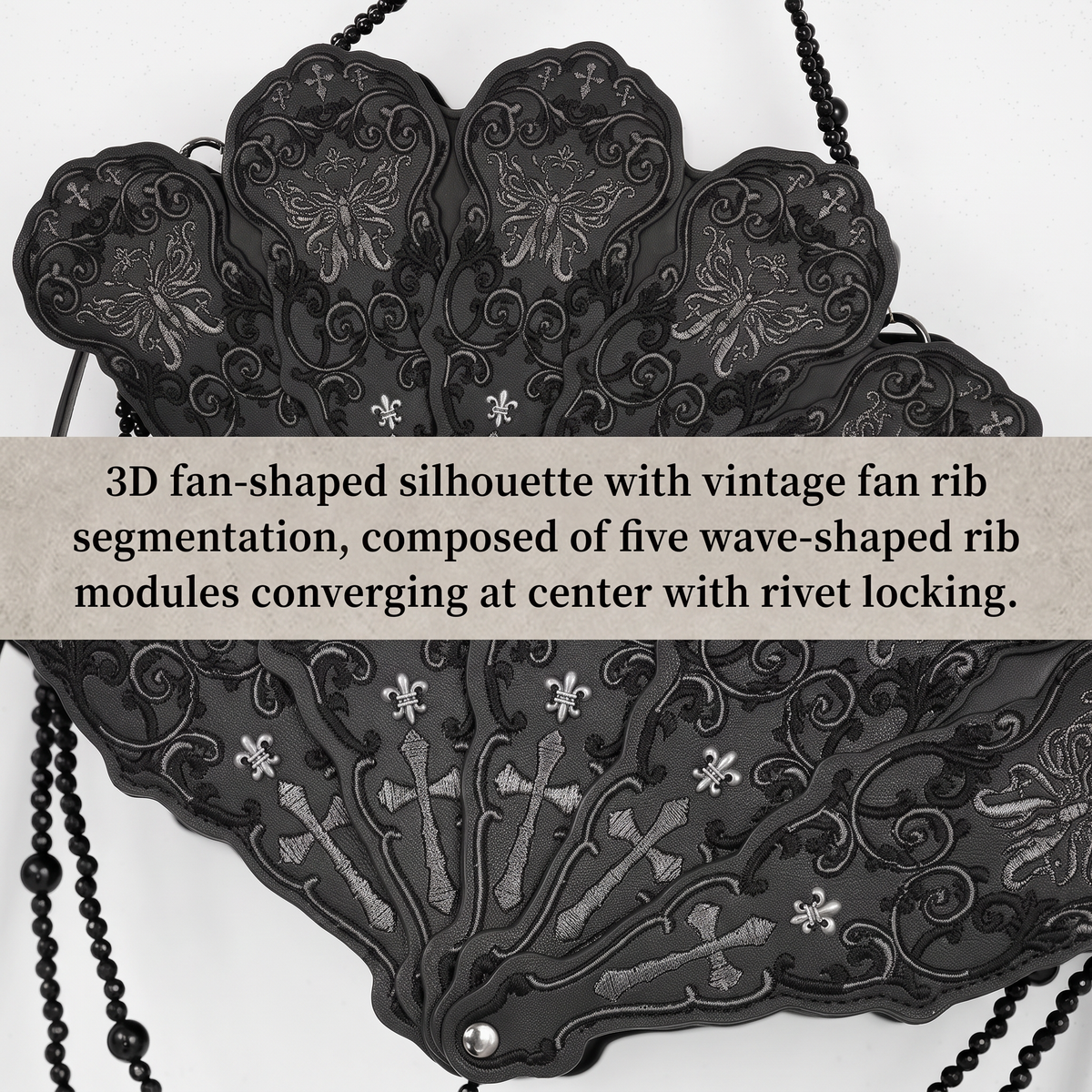 Dark Prayer Iris Lolita Dark Gothic Embroidered Fan-shaped Crossbody Bag