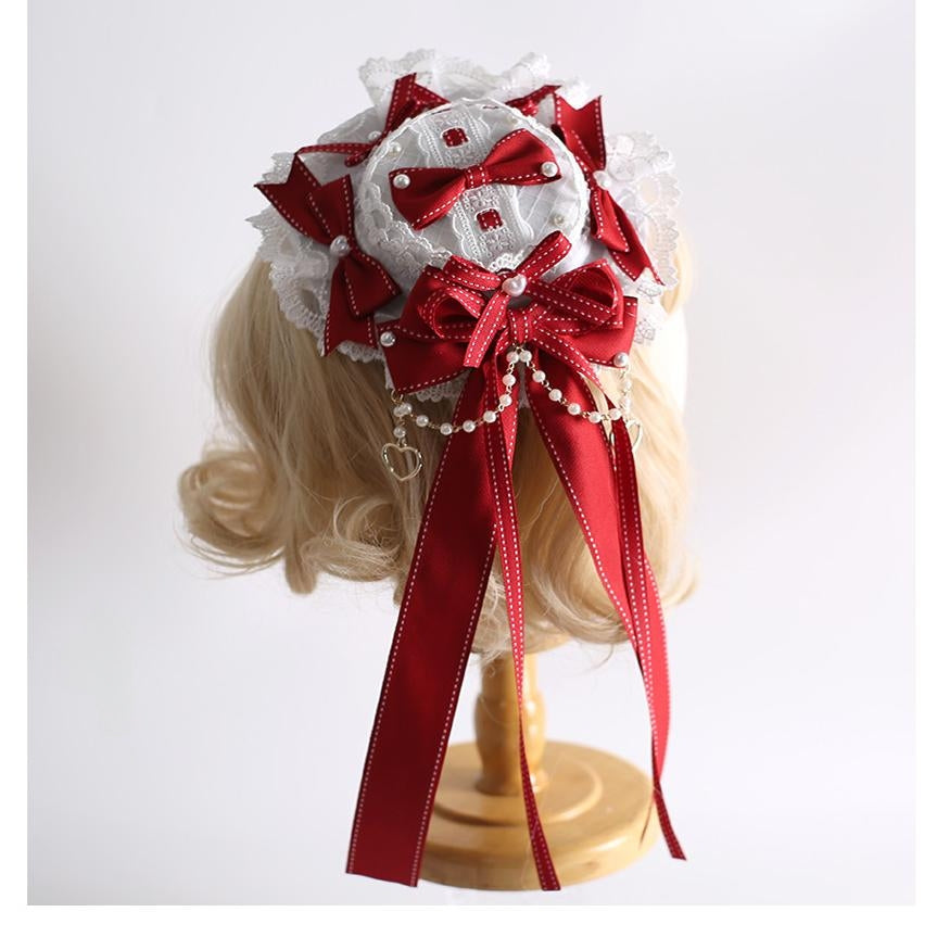 Lolita Classic Mini Top Hat Hair Clip with Bows