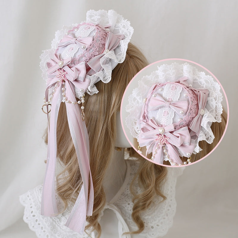 Lolita Classic Mini Top Hat Hair Clip with Bows
