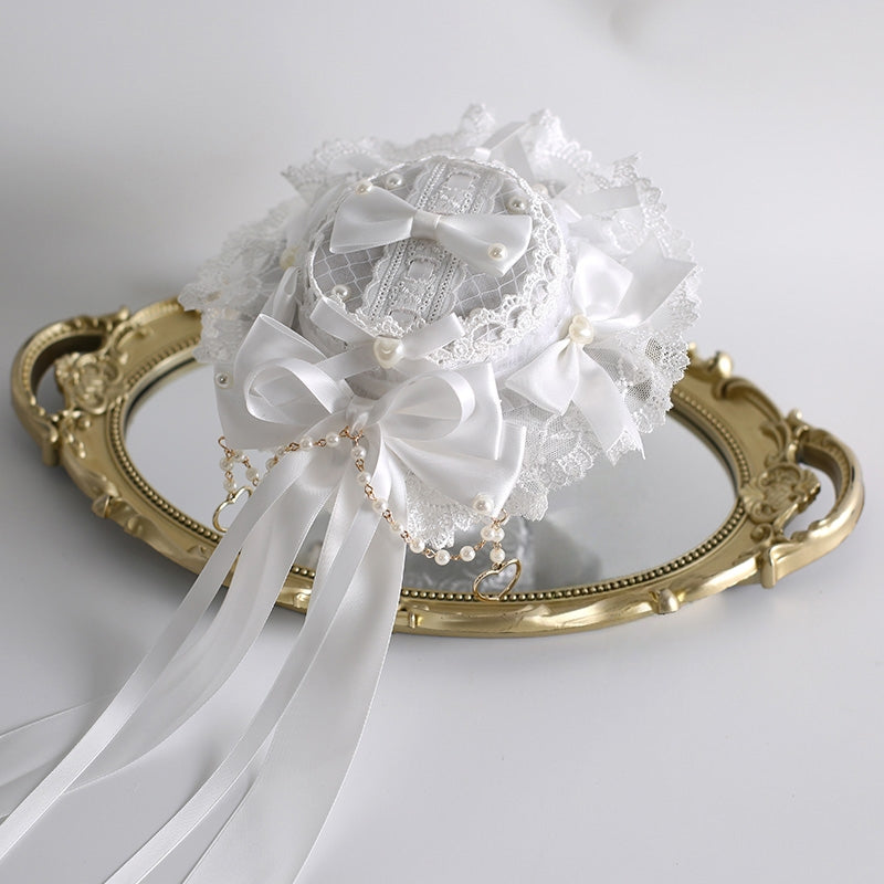 Lolita Classic Mini Top Hat Hair Clip with Bows
