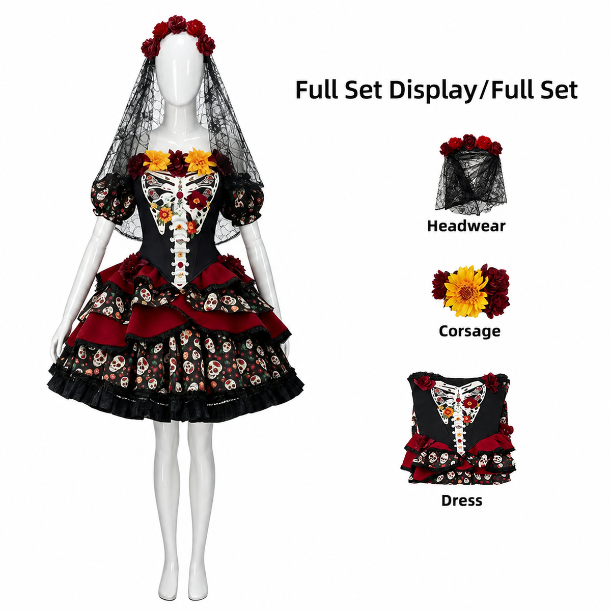 Corpse Bride Cosplay Costume Set for Halloween Party