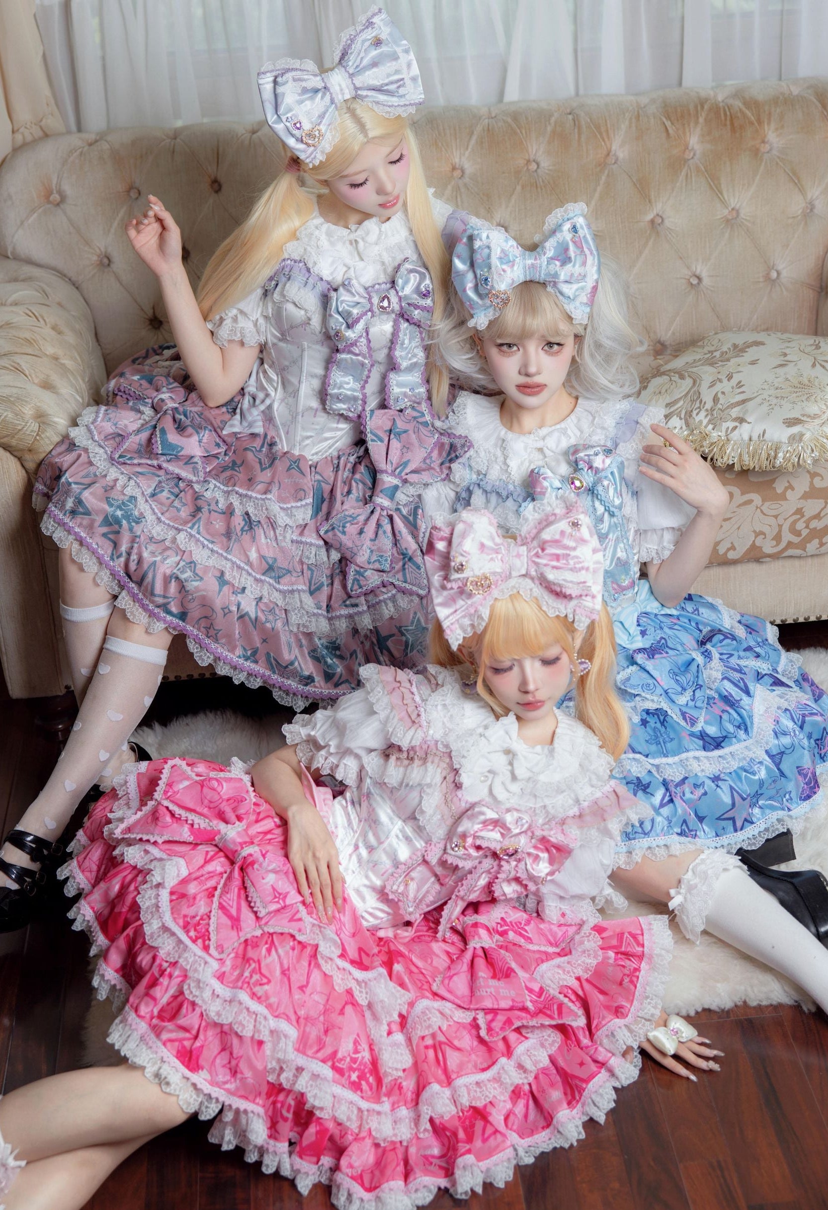 Sweet Fish Bone Print Ruffle Lolita JSK Dress