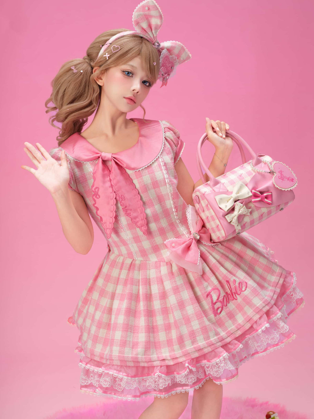 Dreamy Daydream x Barbie Collab Lolita Halter Mini‑Sleeve OP Dress