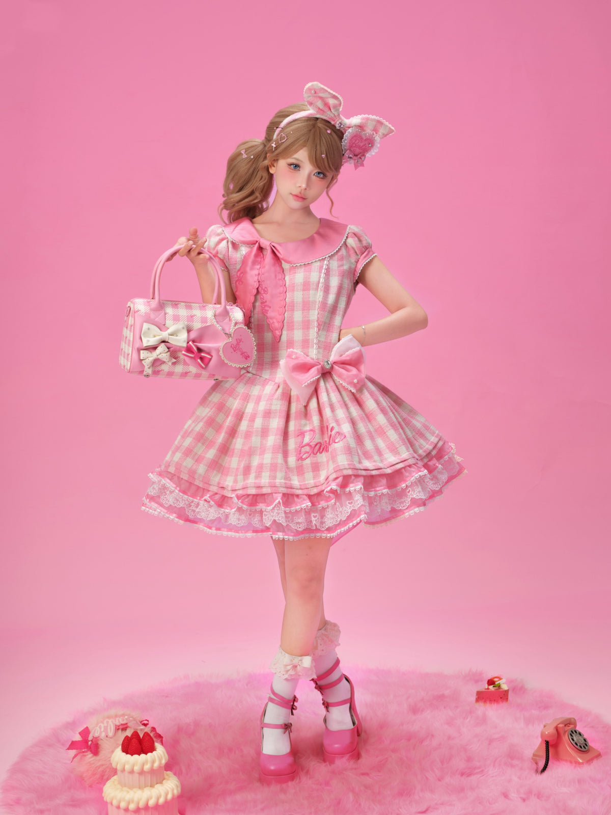 Dreamy Daydream x Barbie Collab Lolita Halter Mini‑Sleeve OP Dress