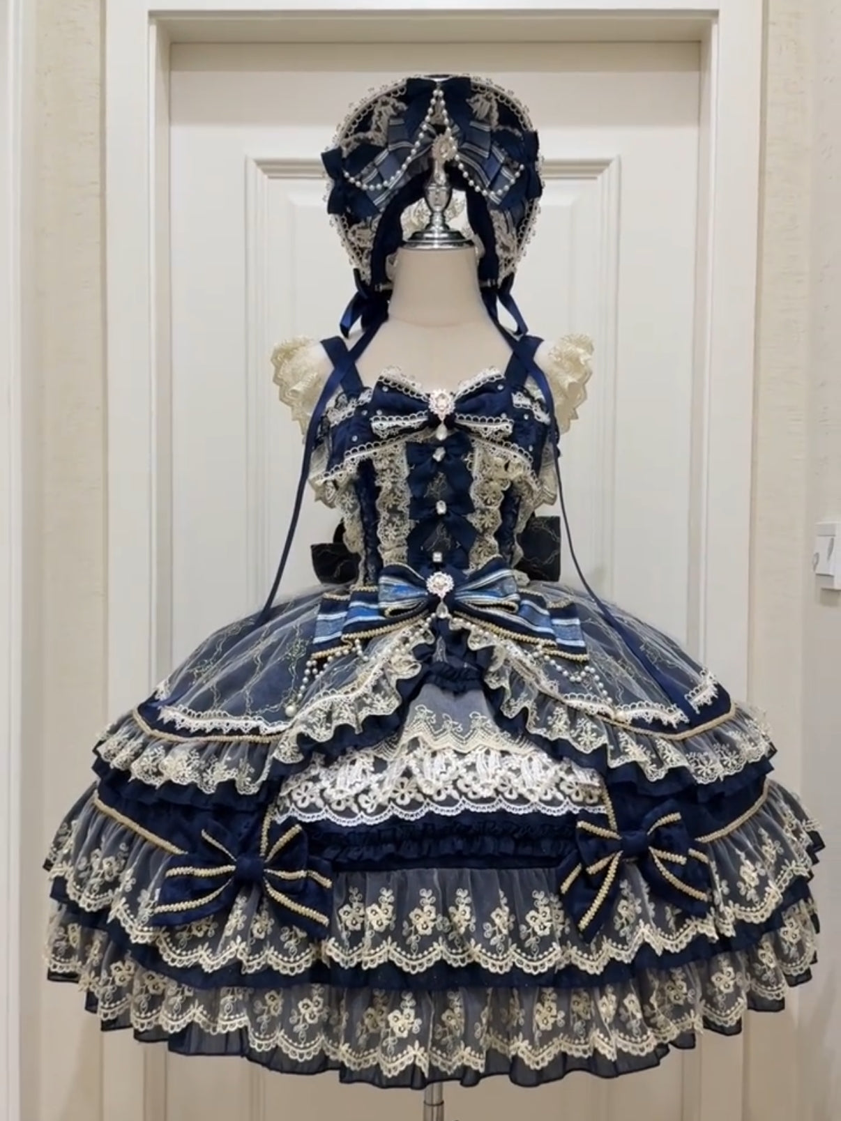 Crown of Gems Lolita Original Doll‑Like Strap JSK Blue Dress