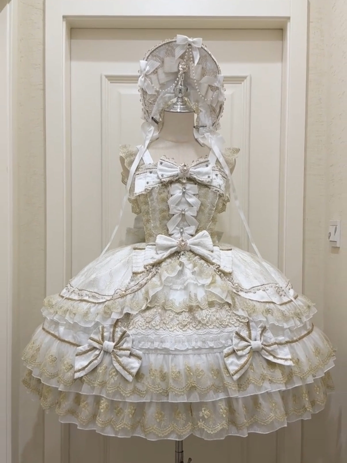 Crown of Gems Lolita Original Doll‑Like Strap JSK White Dress