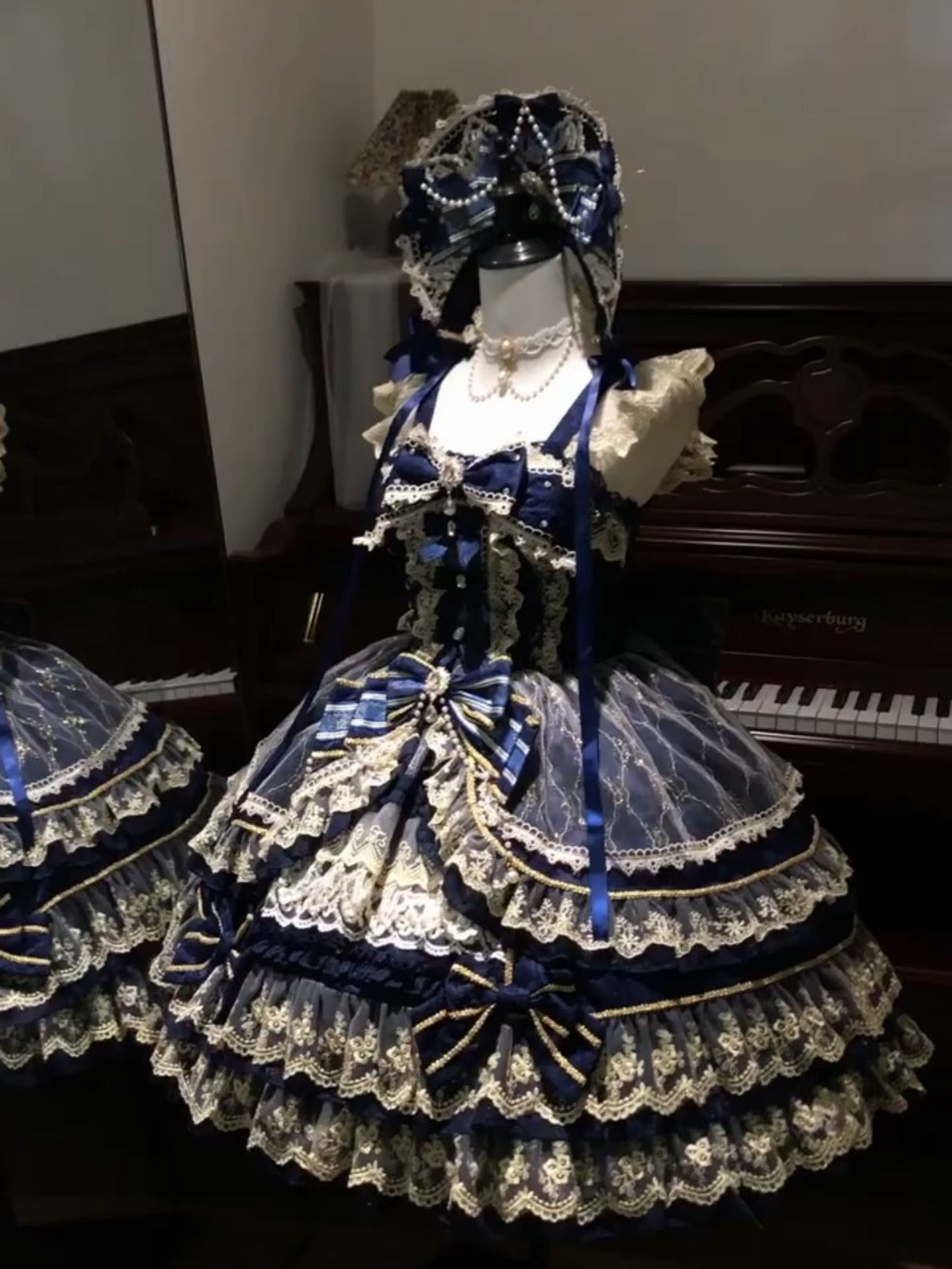 Crown of Gems Lolita Original Doll‑Like Strap JSK Blue Dress
