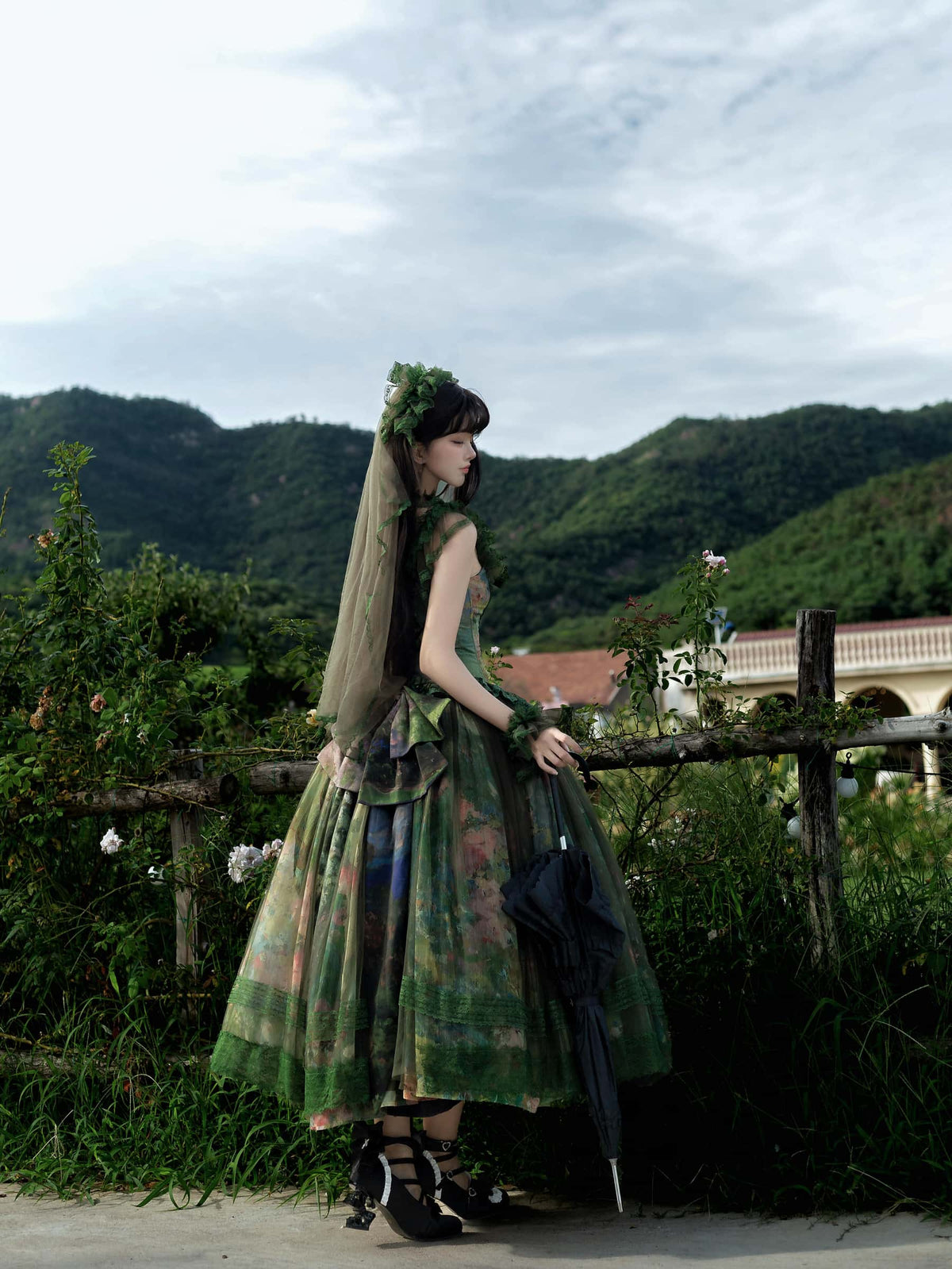 Misty Forest Oil Painting Classic Lolita Low Waist JSK Dress