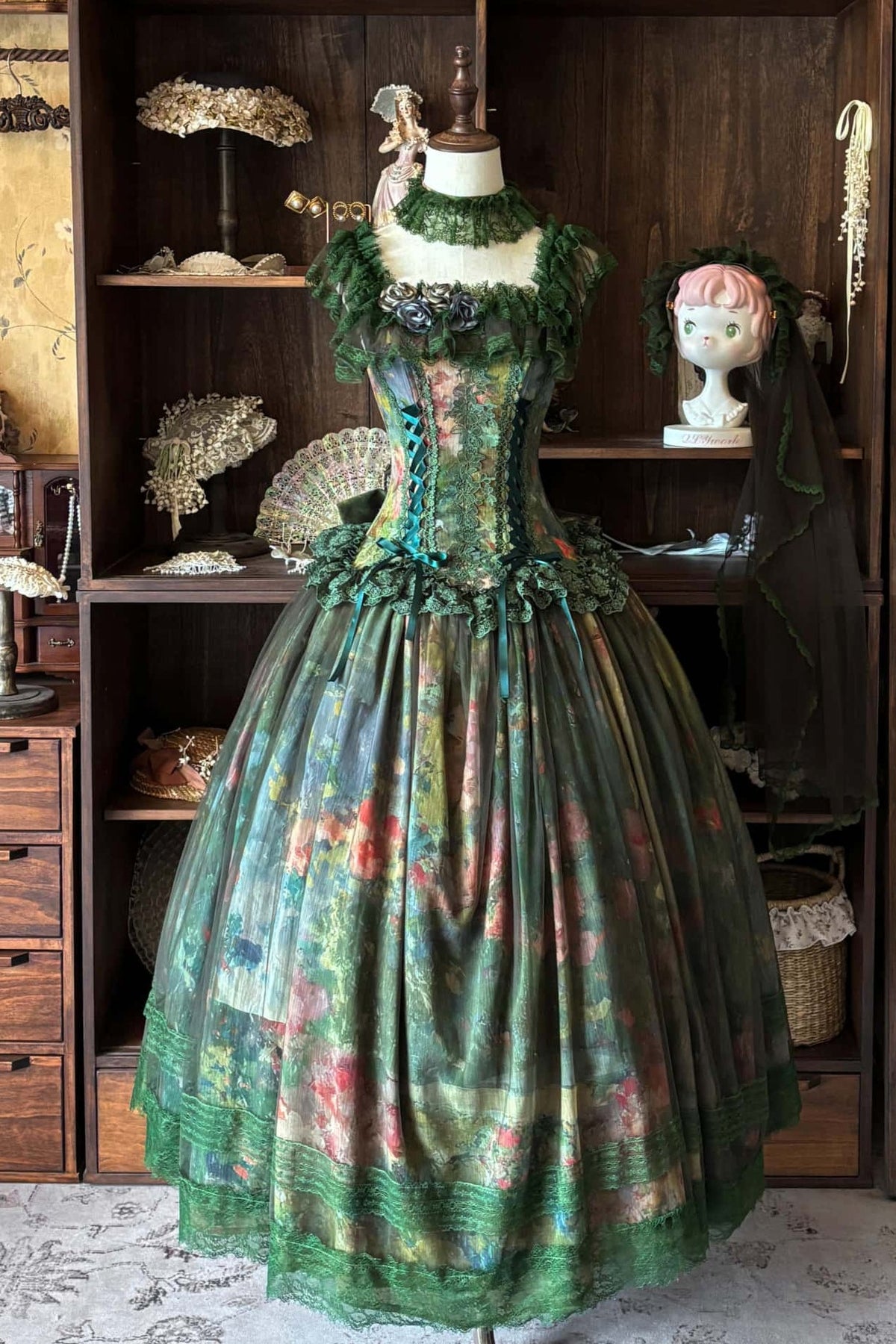 Misty Forest Oil Painting Classic Lolita Low Waist JSK Dress