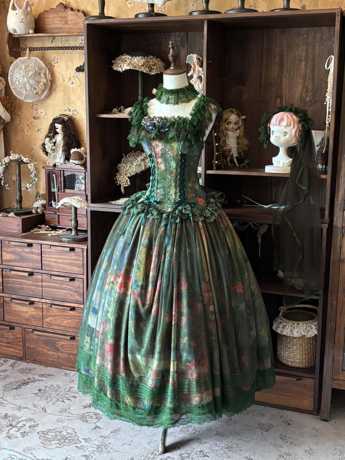 Misty Forest Oil Painting Classic Lolita Low Waist JSK Dress