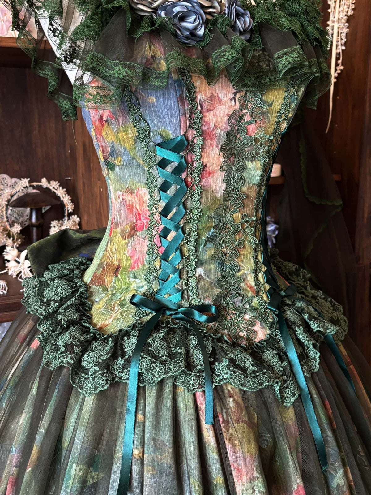 Misty Forest Oil Painting Classic Lolita Low Waist JSK Dress
