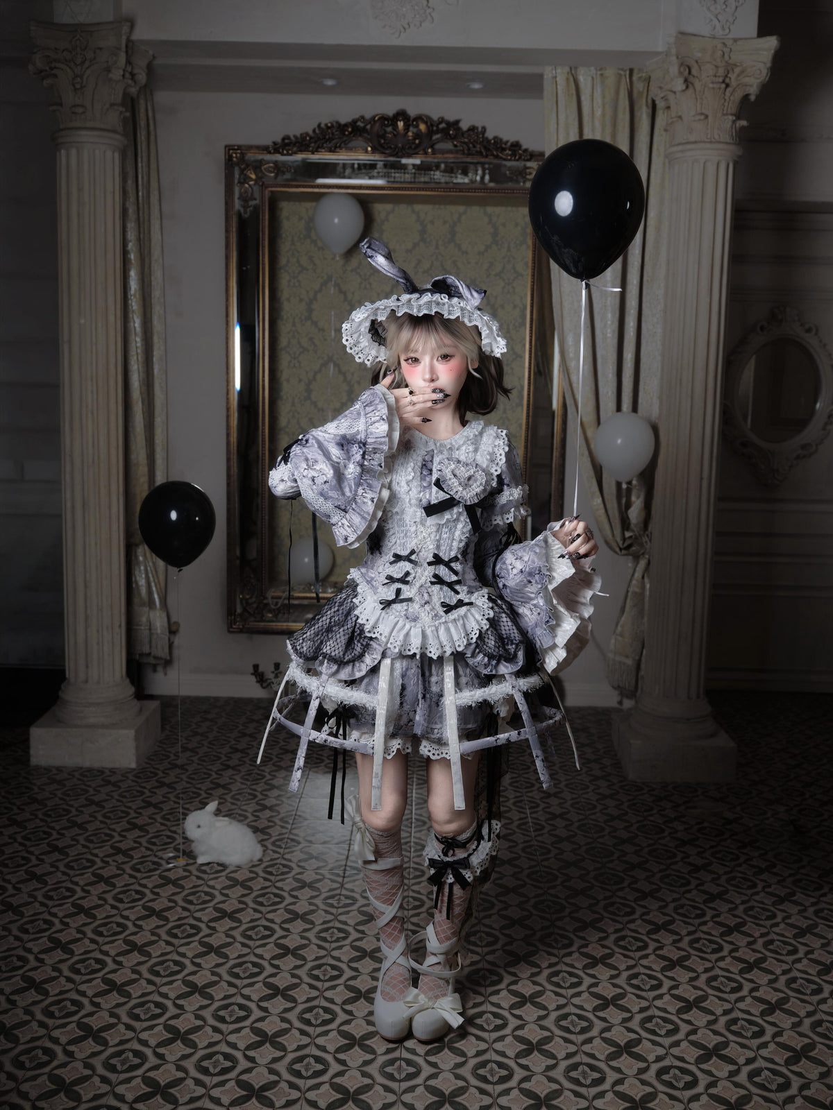 Castle Bunny Lolita Vintage Doll‑Like Two‑Piece Black Set