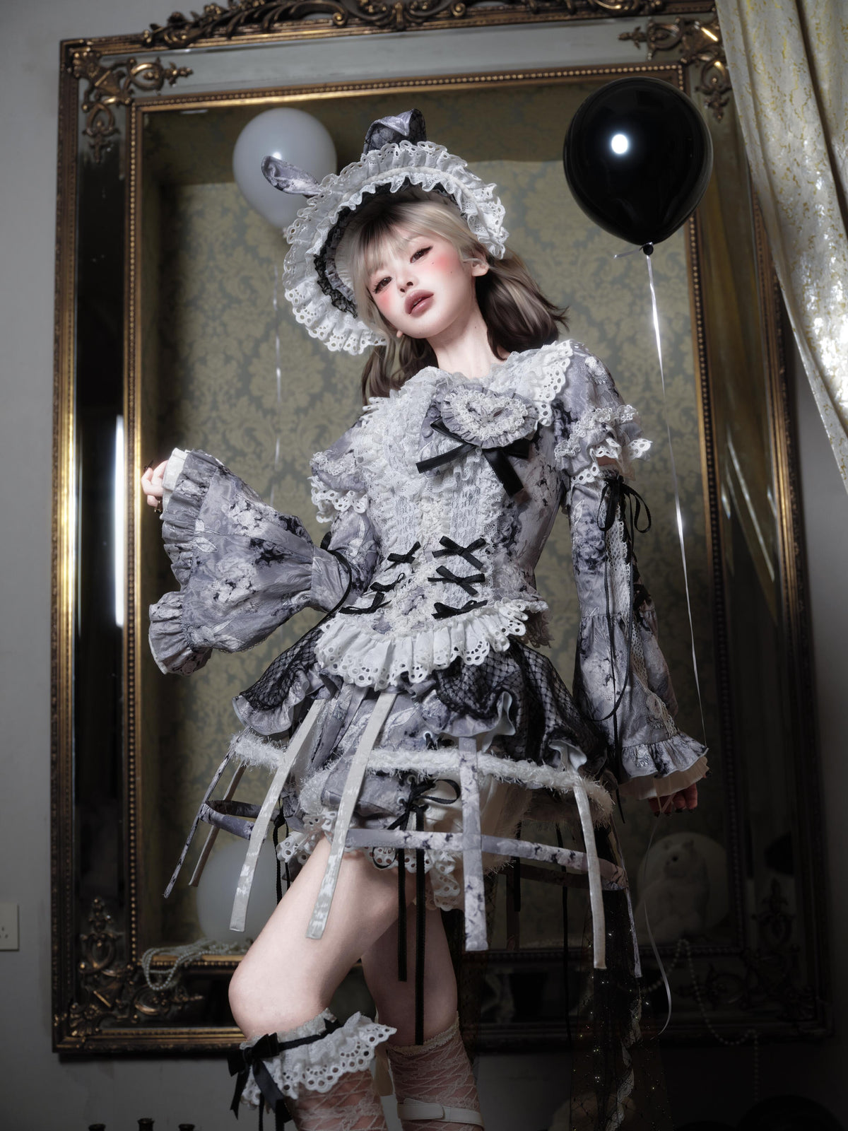 Castle Bunny Lolita Vintage Doll‑Like Two‑Piece Black Set