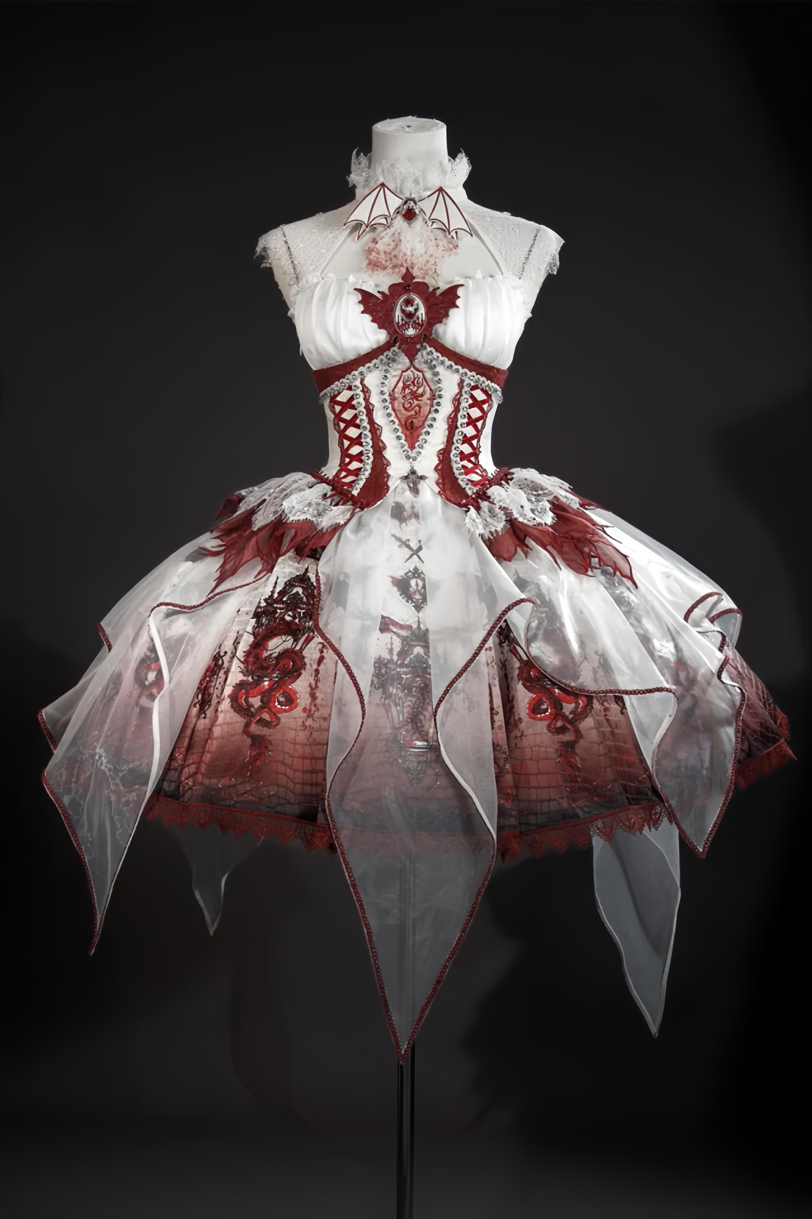Dragon Bone Gothic Lolita White&Red JSK Dress
