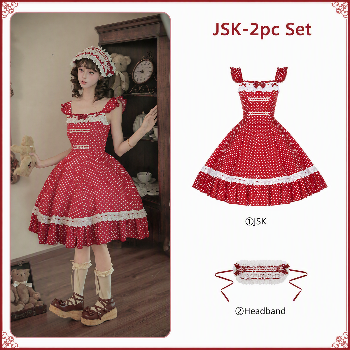 Showa Chronicle Old‑School Sweet Polka‑Dot Lolita OP / JSK Dress
