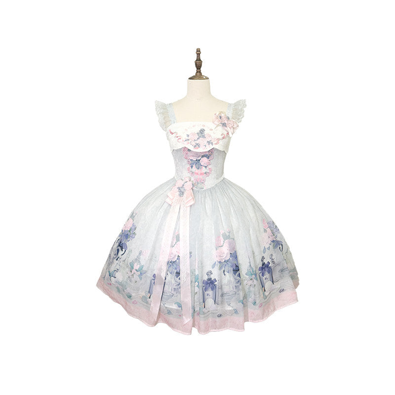 Morning Dew Rose Blue Green Hanfu Lolita JSK Dress Set