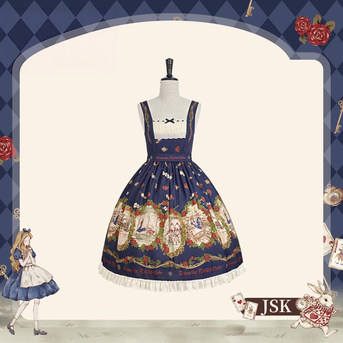 Falling into the Rabbit Hole Lolita Original Fairy Tale Printed OP & JSK Dress