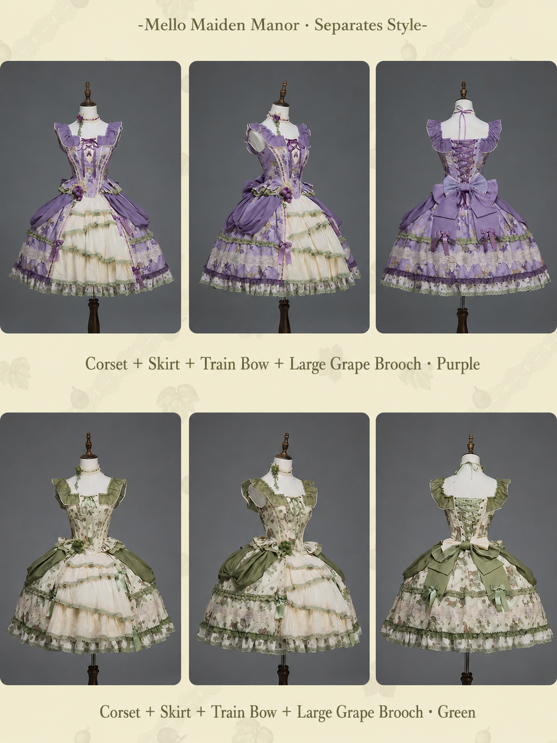 Merlot Maiden Manor Lolita Original Design Elegant Grape Print Separate Dress Set