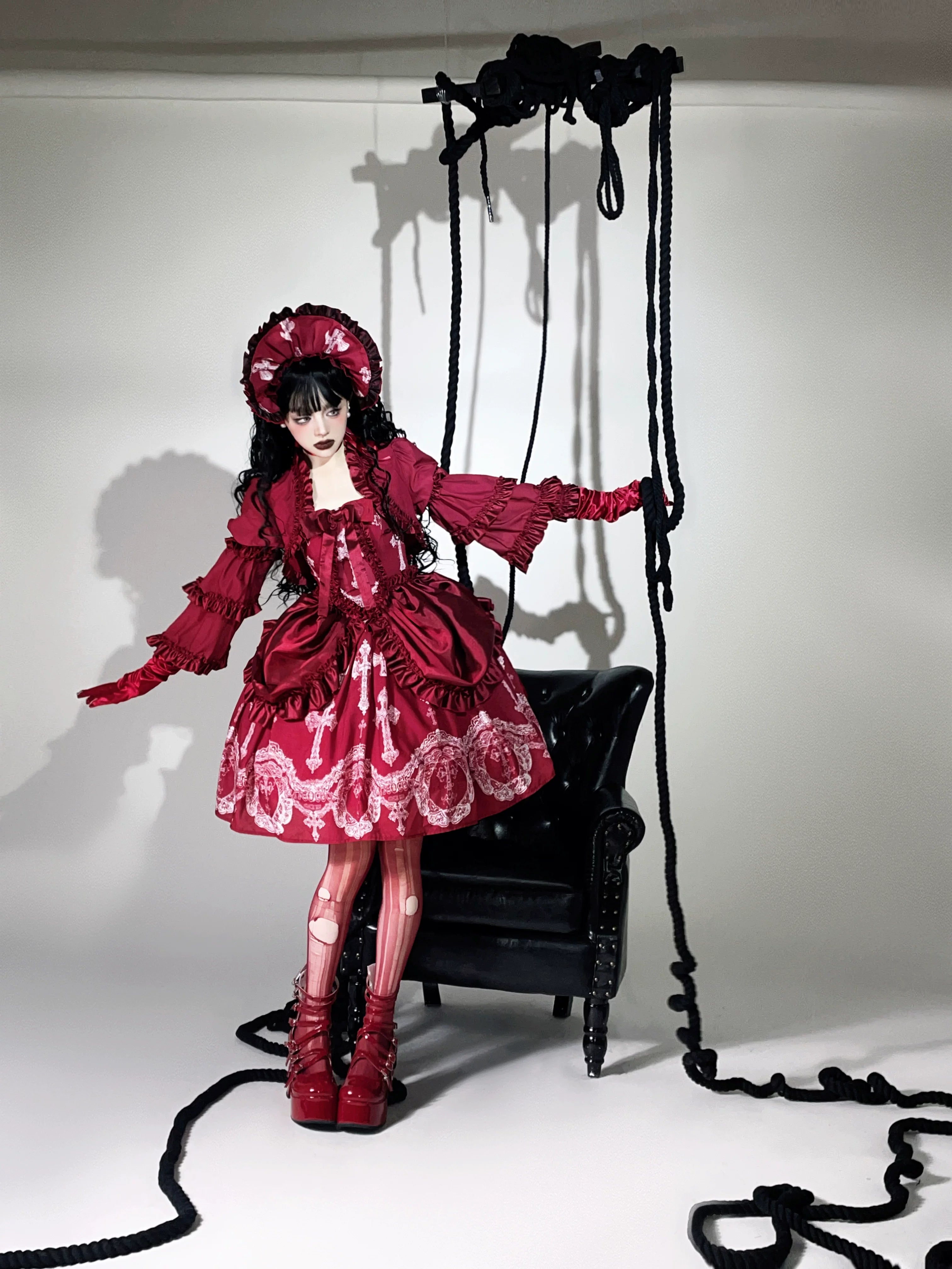 Lace Cross Gothic Lolita JSK Red Set