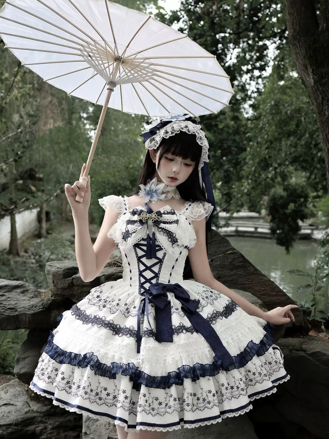 Qingyuan Fu Blue Porcelain Sweet Lolita JSK Suspender Dress