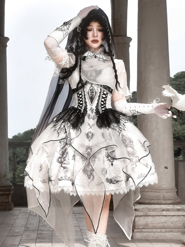 Dragon Bone Gothic Lolita White WHite & Black JSK Dress